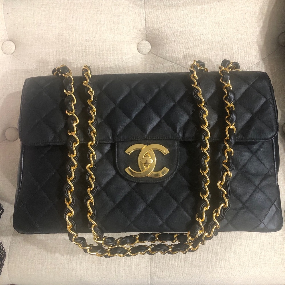 Chanel Canvas Maxi Jumbo Flap 24K Gold Plated CC TurnLock and Chain
